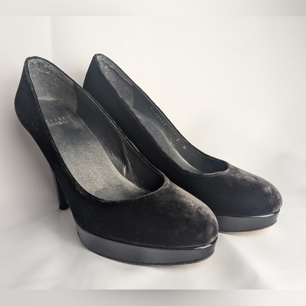 STUART WEITZMAN Black Velvet Platform Heel Formal Women Shoes Size 7